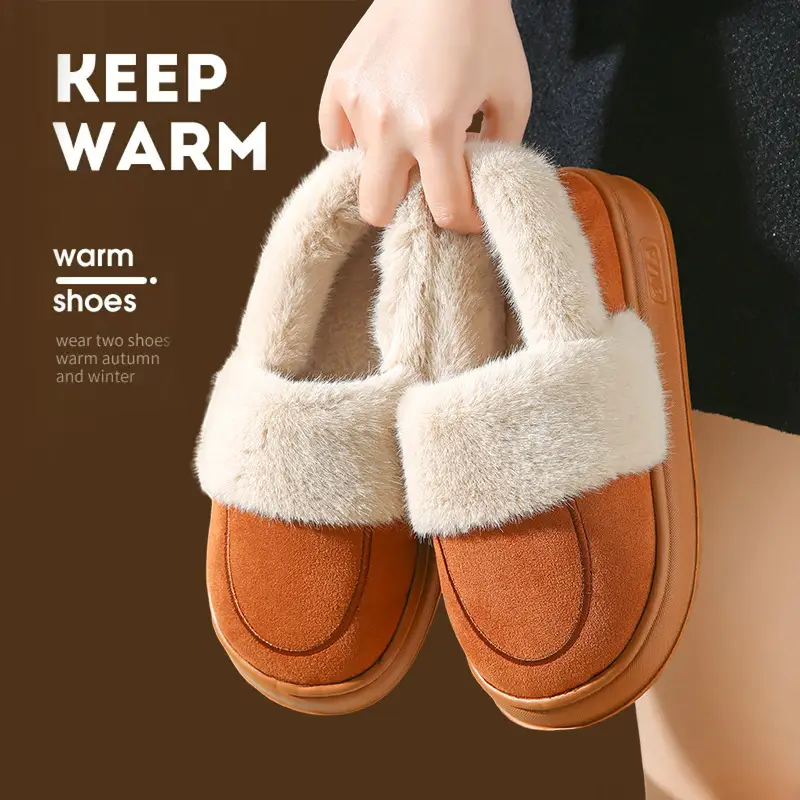Cotton Slippers Women's Winter Bag Heel Indoor Home Household Confinement Warm Plush Outer Wear Cotton Shoes Men's Winter