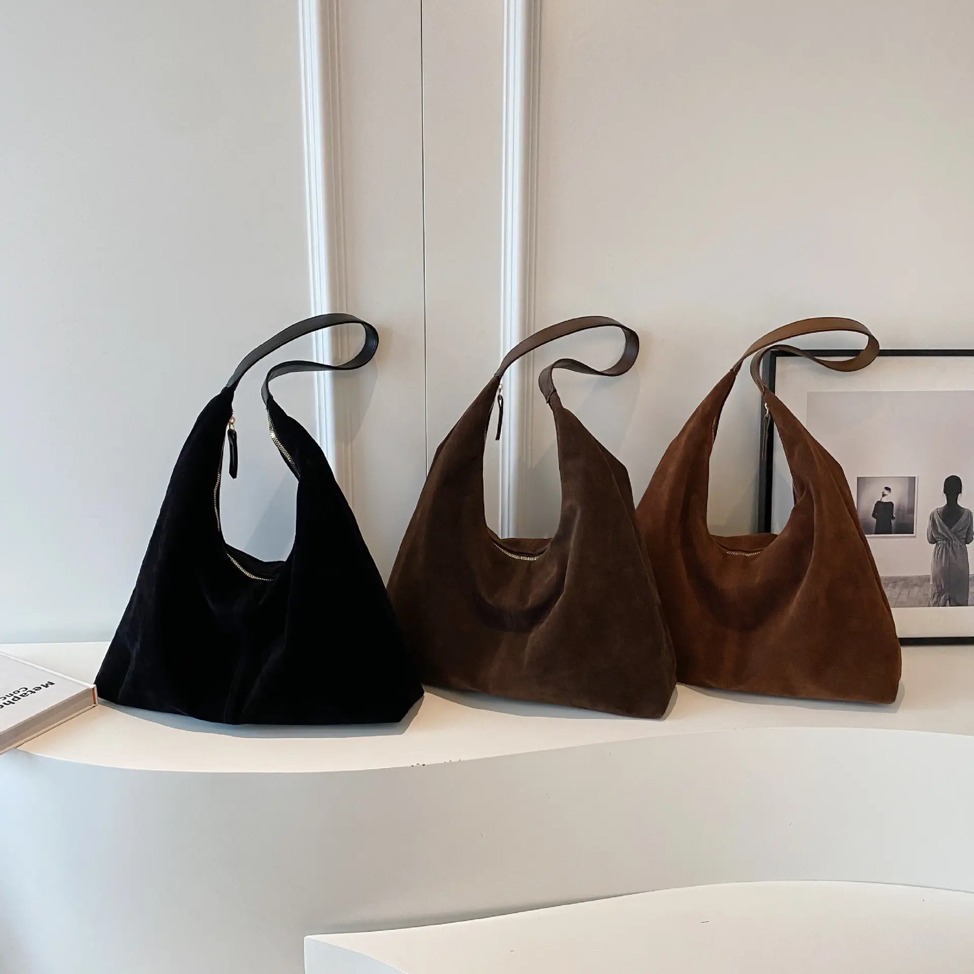 Korean Velvet Tote Bag for Women Brown 2025 - Image 2