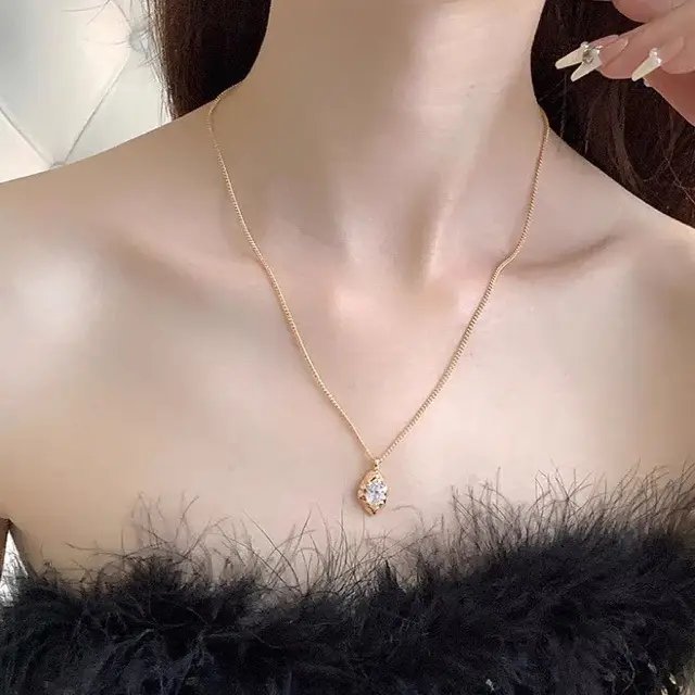 Gold Zircon Pendant Necklace for Women