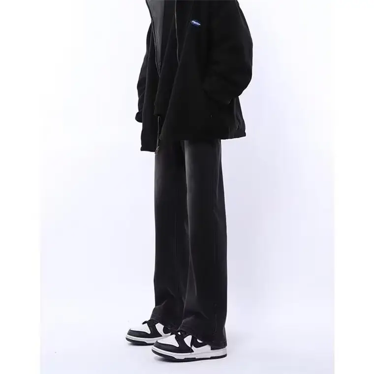 Men's Slim Fit Flared Black Jeans Straight Cleanfit Pants
