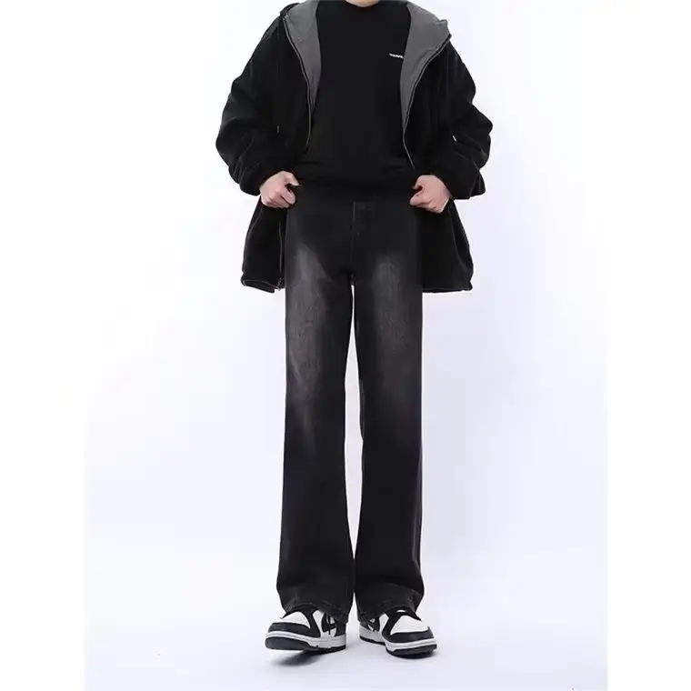 Men's Slim Fit Flared Black Jeans Straight Cleanfit Pants