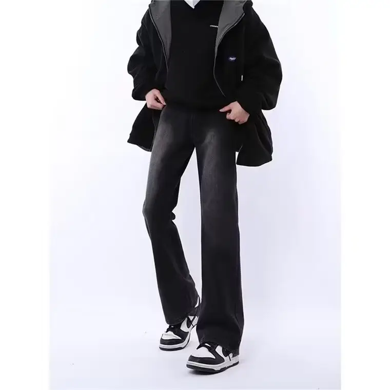 Men's Slim Fit Flared Black Jeans Straight Cleanfit Pants