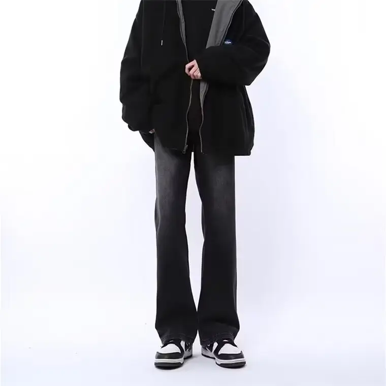 Men's Slim Fit Flared Black Jeans Straight Cleanfit Pants