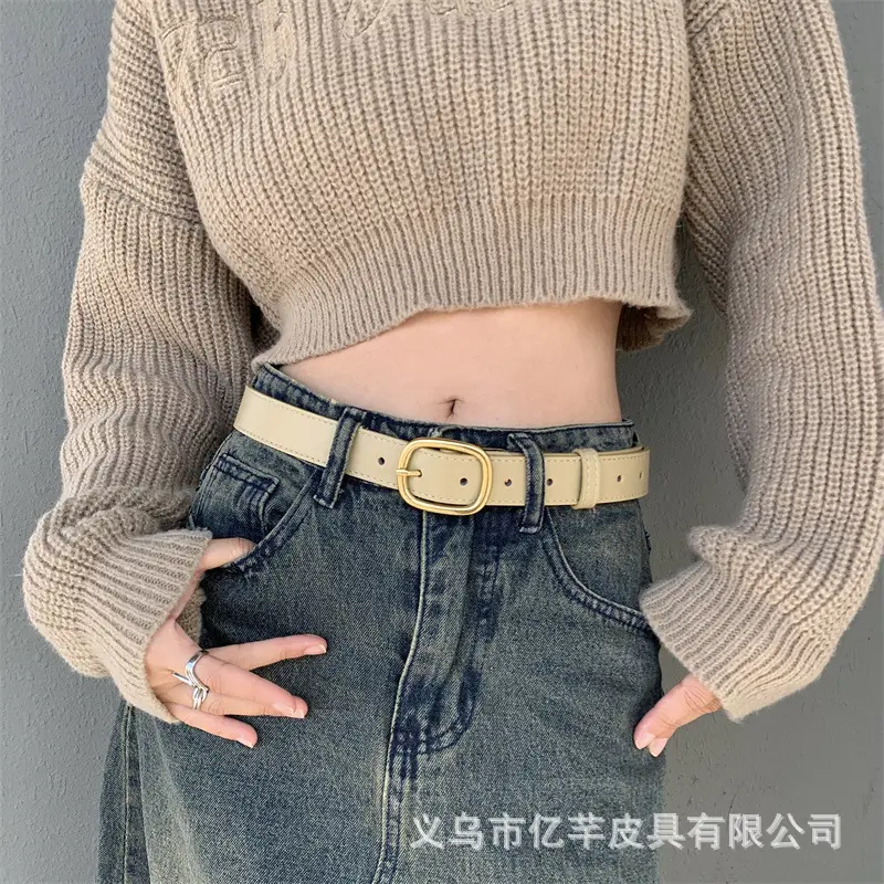 Brown Leather Belt with Gold buckle for Women - Image 6
