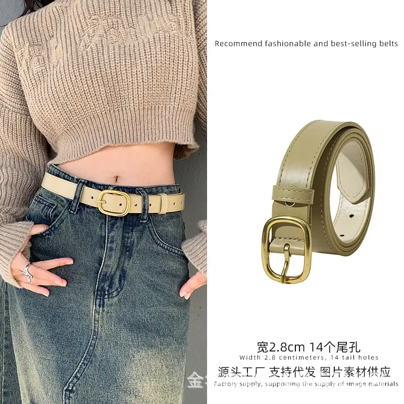 Brown Leather Belt with Gold buckle for Women - Image 7