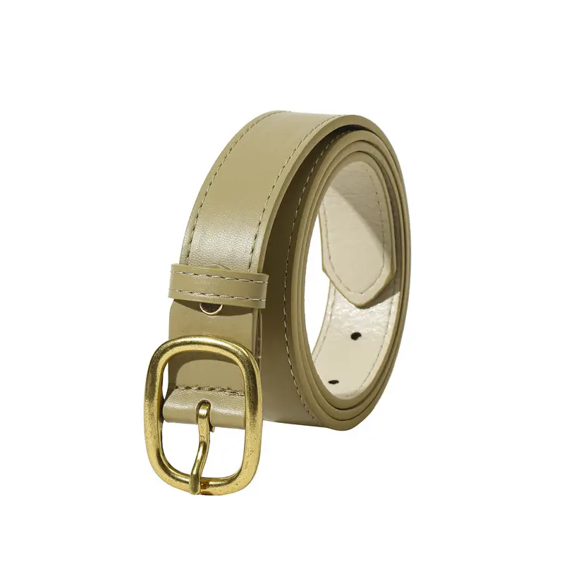 Brown Leather Belt with Gold buckle for Women - Image 3