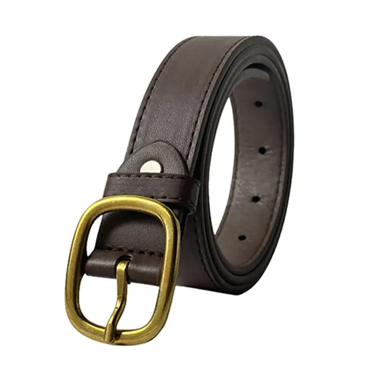 Brown Leather Belt with Gold buckle for Women - Image 2