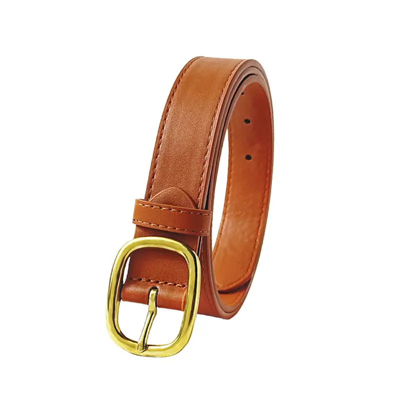 Brown Leather Belt with Gold buckle for Women - Image 4