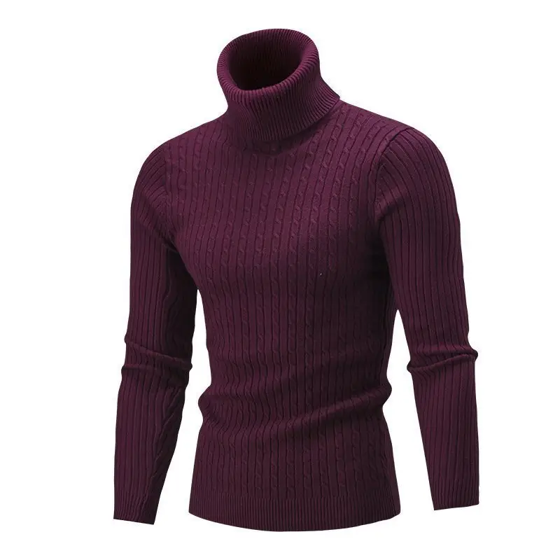 Men's Purple Turtleneck Pullover Sweater Autumn Slim Fit - Image 11