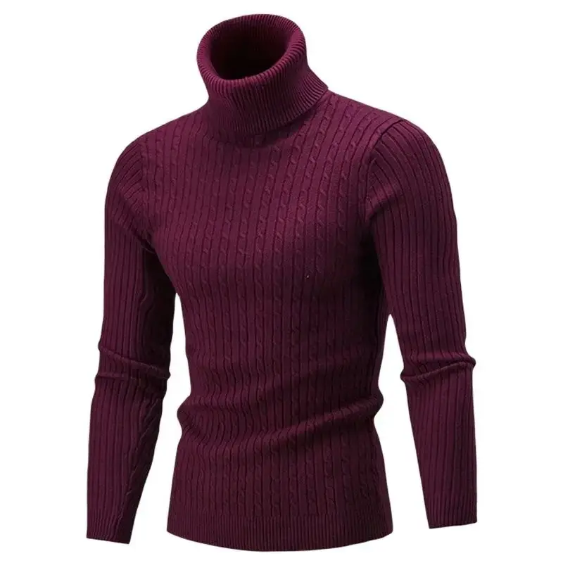Men's Purple Turtleneck Pullover Sweater Autumn Slim Fit — feature 16