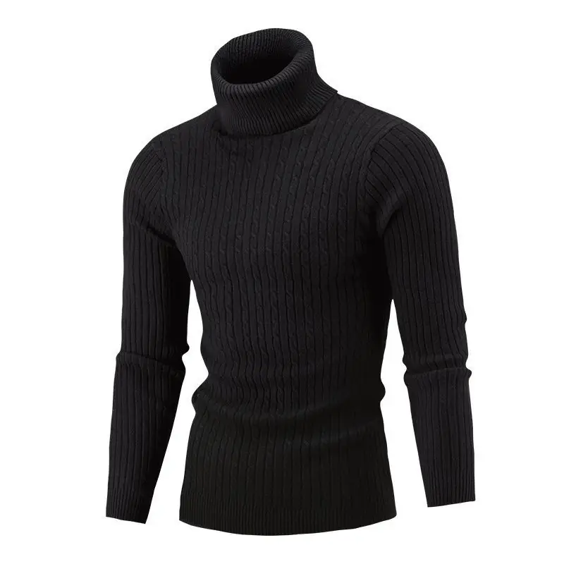 Men's Purple Turtleneck Pullover Sweater Autumn Slim Fit - Image 4