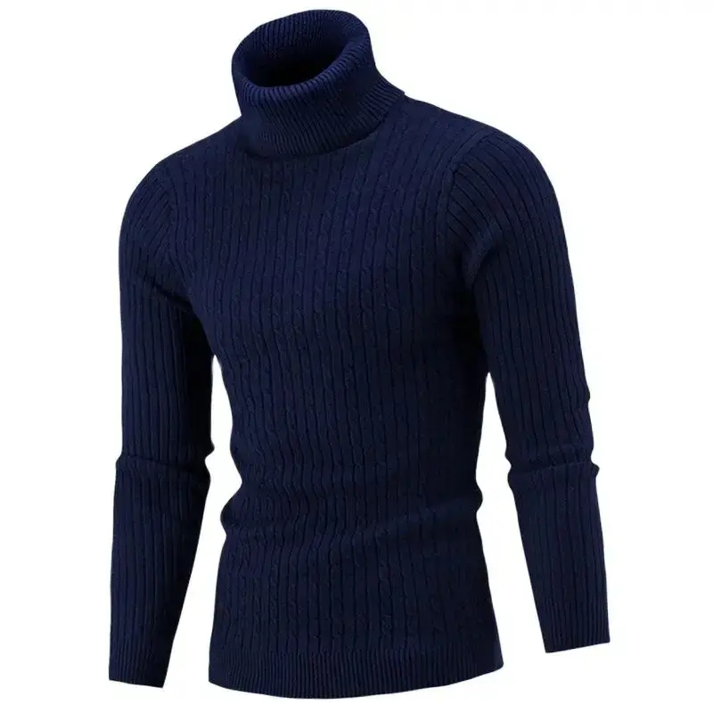 Men's Purple Turtleneck Pullover Sweater Autumn Slim Fit - Image 6