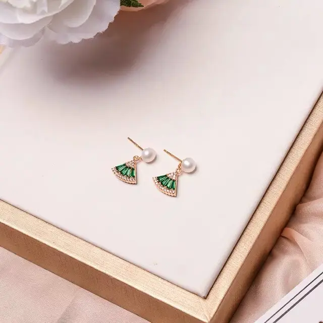 Natural Pearl French Fan Earrings for Women