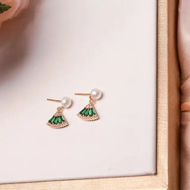 Natural Pearl French Fan Earrings for Women