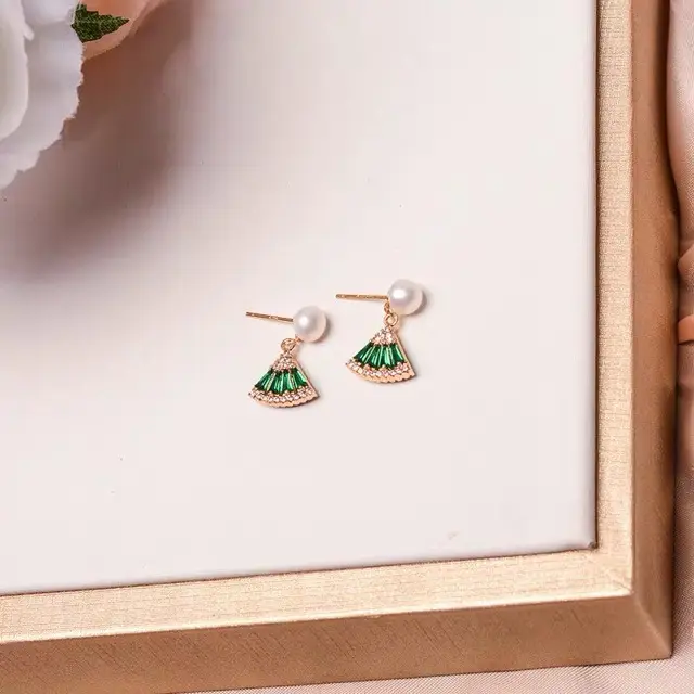 Natural Pearl French Fan Earrings for Women