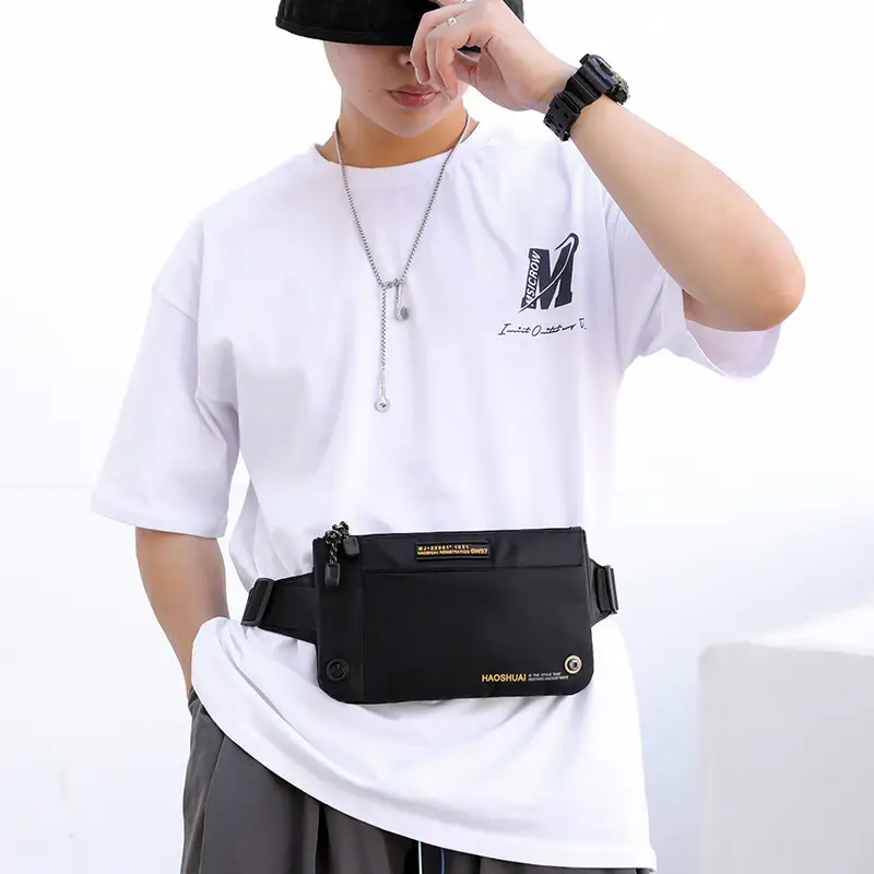 Men's Black Fanny Bag with Zipper Closure - Image 5
