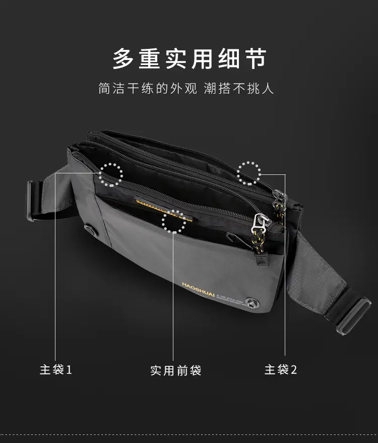 Men's Black Fanny Bag with Zipper Closure — feature 15