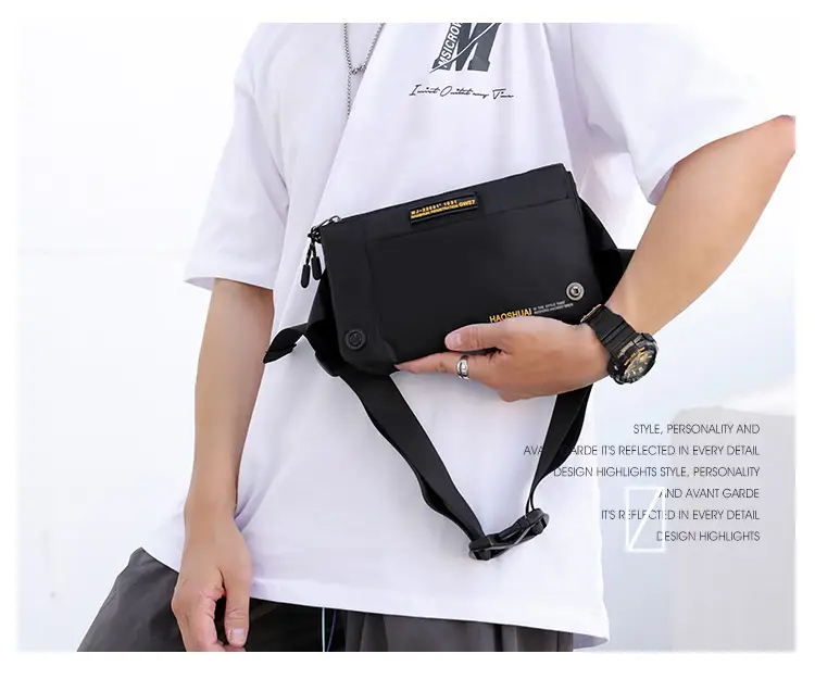 Men's Black Fanny Bag with Zipper Closure — feature 6