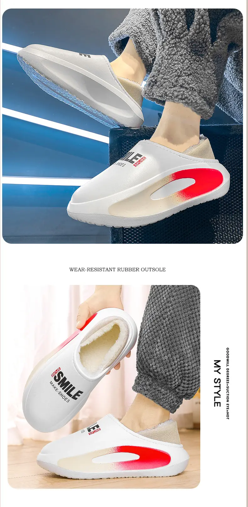 Cotton slippers men's winter couple's thick-soled thick-soled parent-child fleece-lined warm waterproof woolen slippers lazy shoes cotton-padded shoes — feature 10