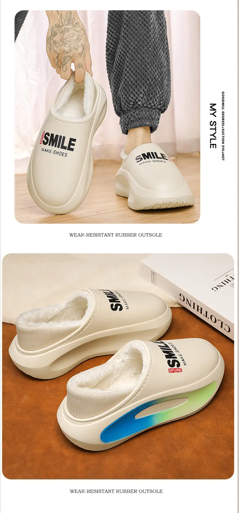 Cotton slippers men's winter couple's thick-soled thick-soled parent-child fleece-lined warm waterproof woolen slippers lazy shoes cotton-padded shoes — feature 13