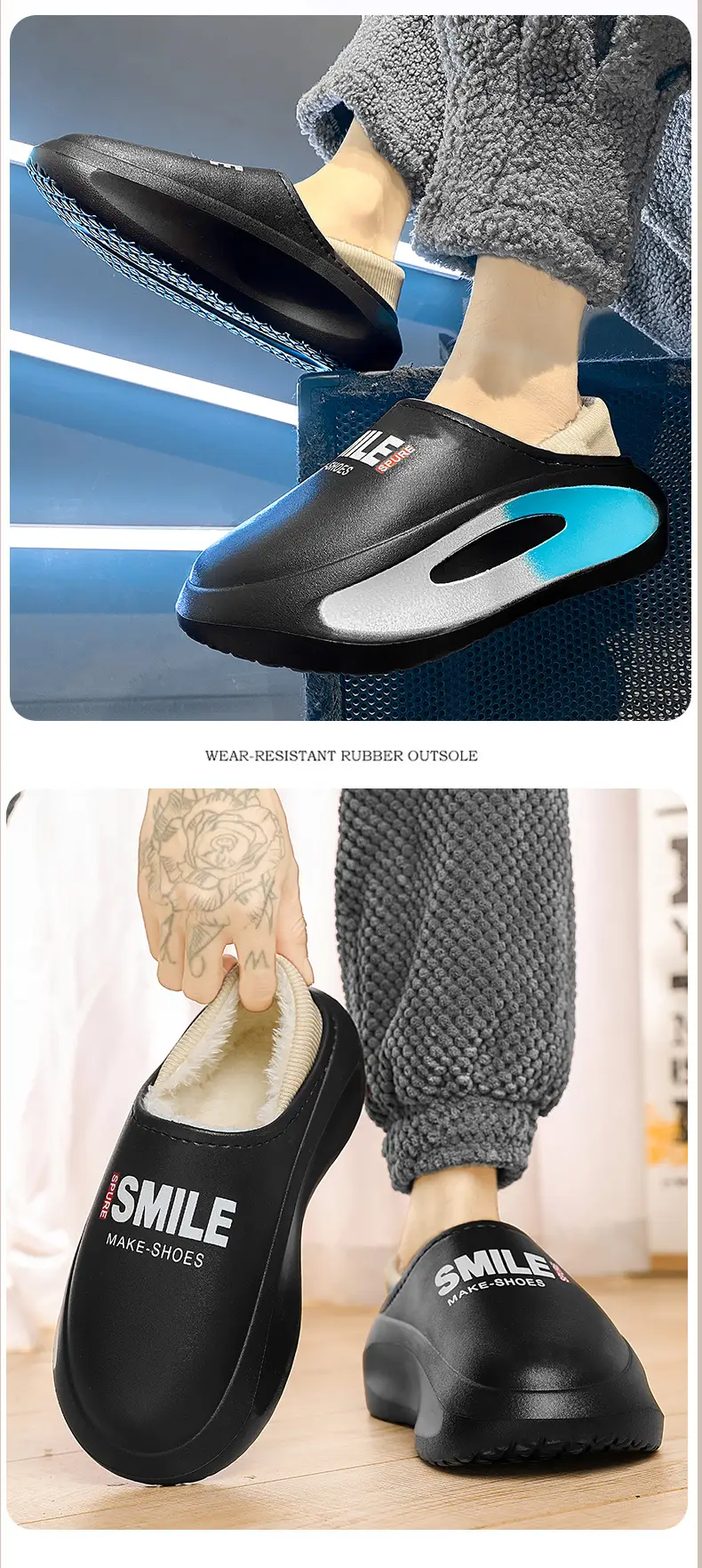 Cotton slippers men's winter couple's thick-soled thick-soled parent-child fleece-lined warm waterproof woolen slippers lazy shoes cotton-padded shoes — feature 8