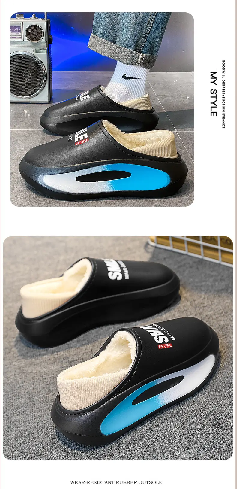 Cotton slippers men's winter couple's thick-soled thick-soled parent-child fleece-lined warm waterproof woolen slippers lazy shoes cotton-padded shoes — feature 9