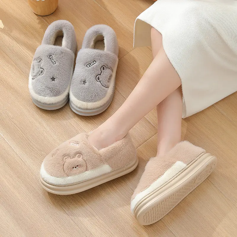 Covered Heel Cotton Slippers for Women Winter Indoor Home Warm Thick-Soled Non-Slip Household Cartoon Bear Cotton Shoes for Men Winter Wholesale - Image 15