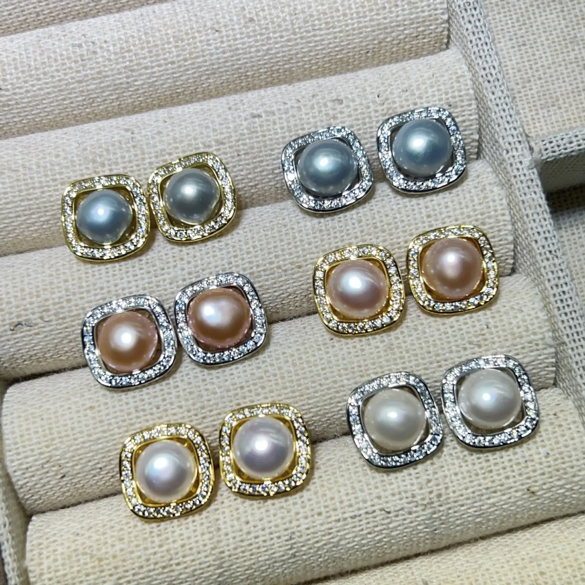 Pearl & Diamond Stud Earrings Set for Women