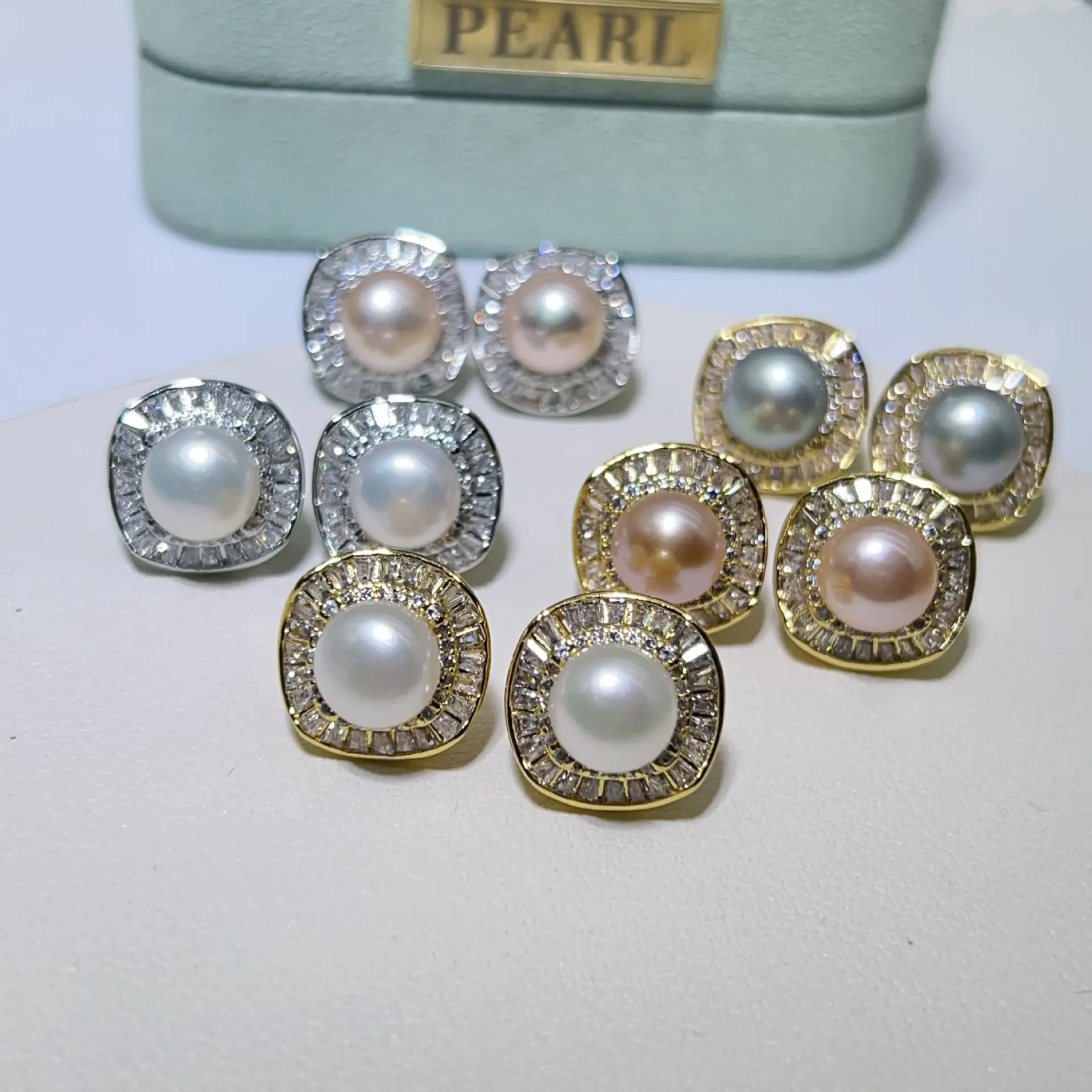 Pearl & Diamond Stud Earrings Set for Women