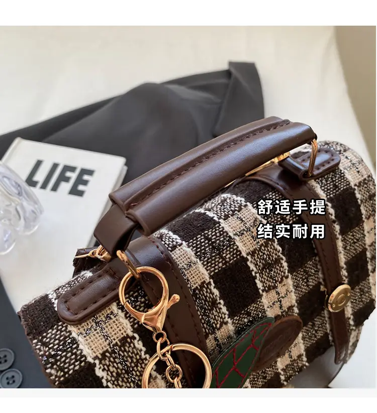 Women's 2025 Crossbody Bag Brown Plaid Pom Pom — feature 5