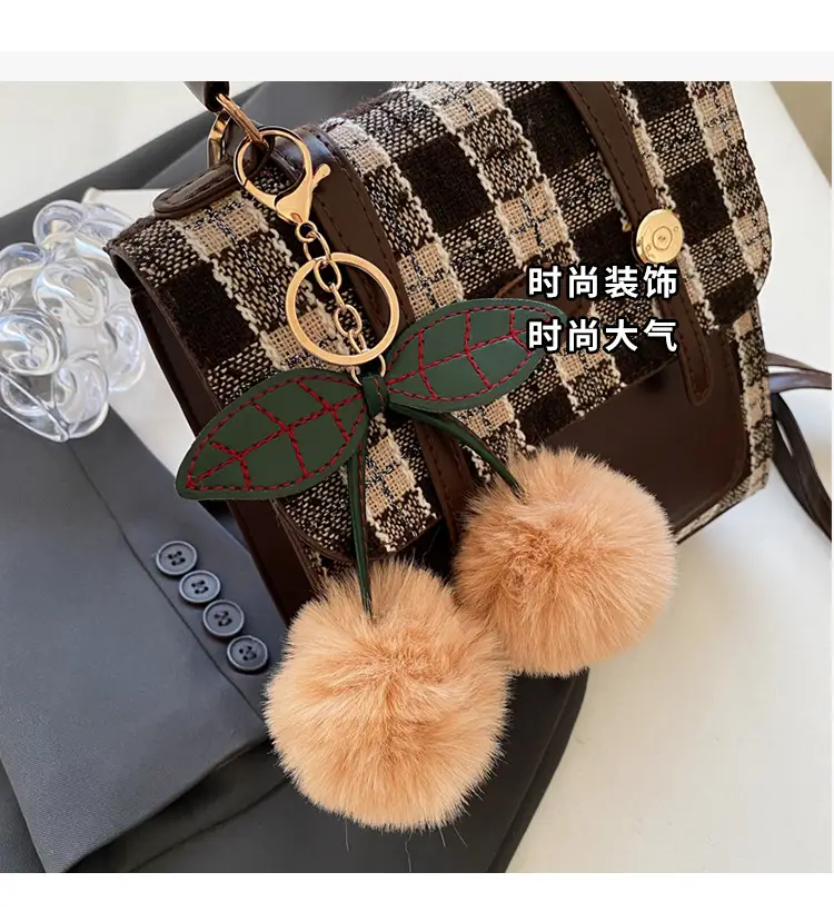 Women's 2025 Crossbody Bag Brown Plaid Pom Pom — feature 7
