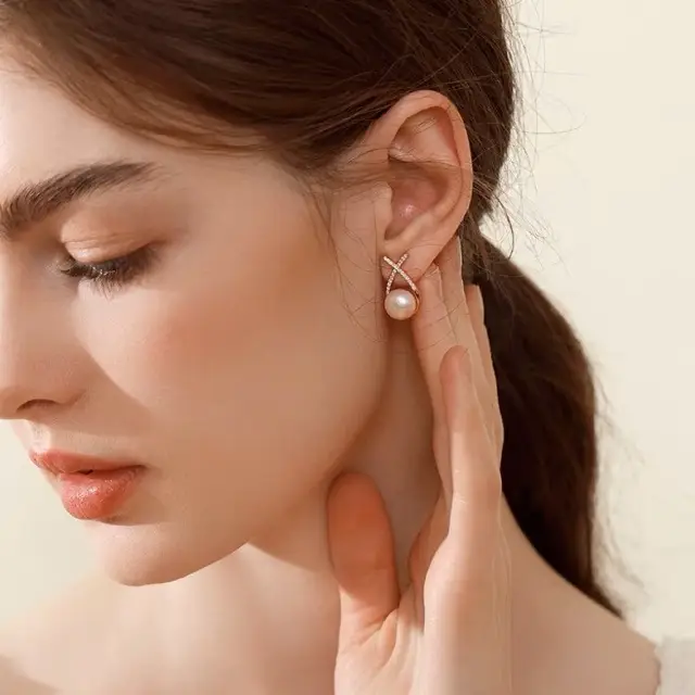 Natural Freshwater Pearl Cross Earrings for Women