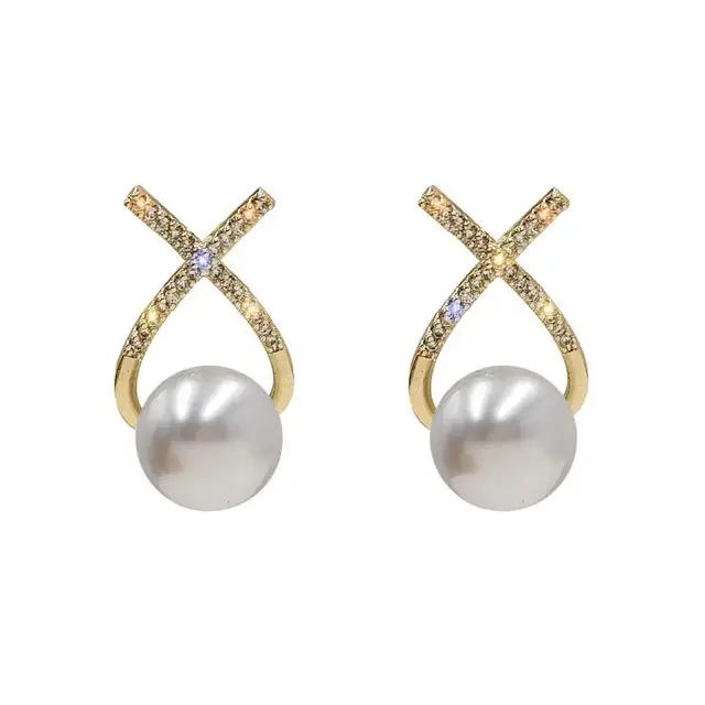 Natural Freshwater Pearl Cross Earrings for Women