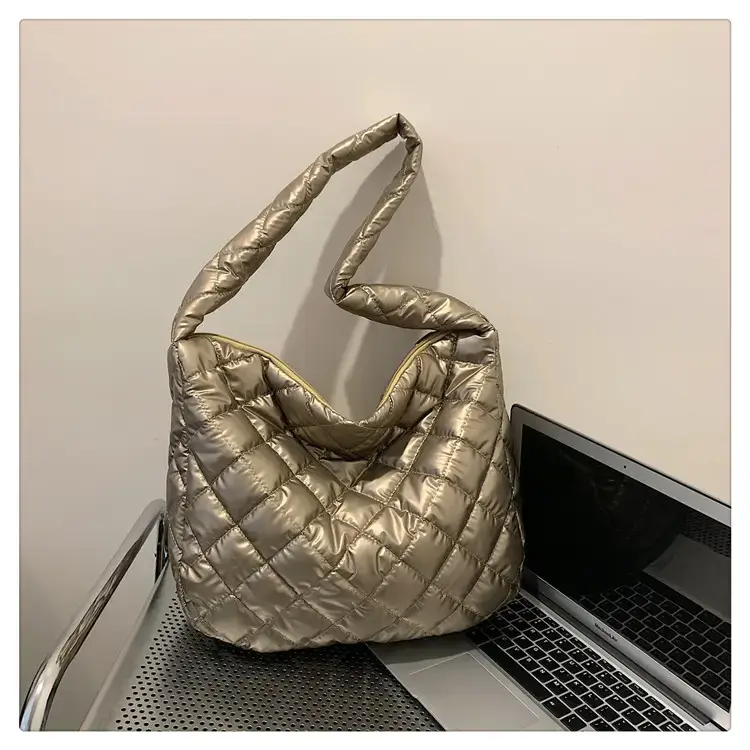 Gold Plated Quilted Shoulder Messenger Bag for Women - Image 2