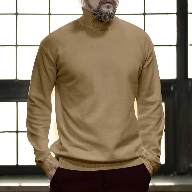 Men's Grey Half Turtleneck Long Sleeve Knitwear - Image 8