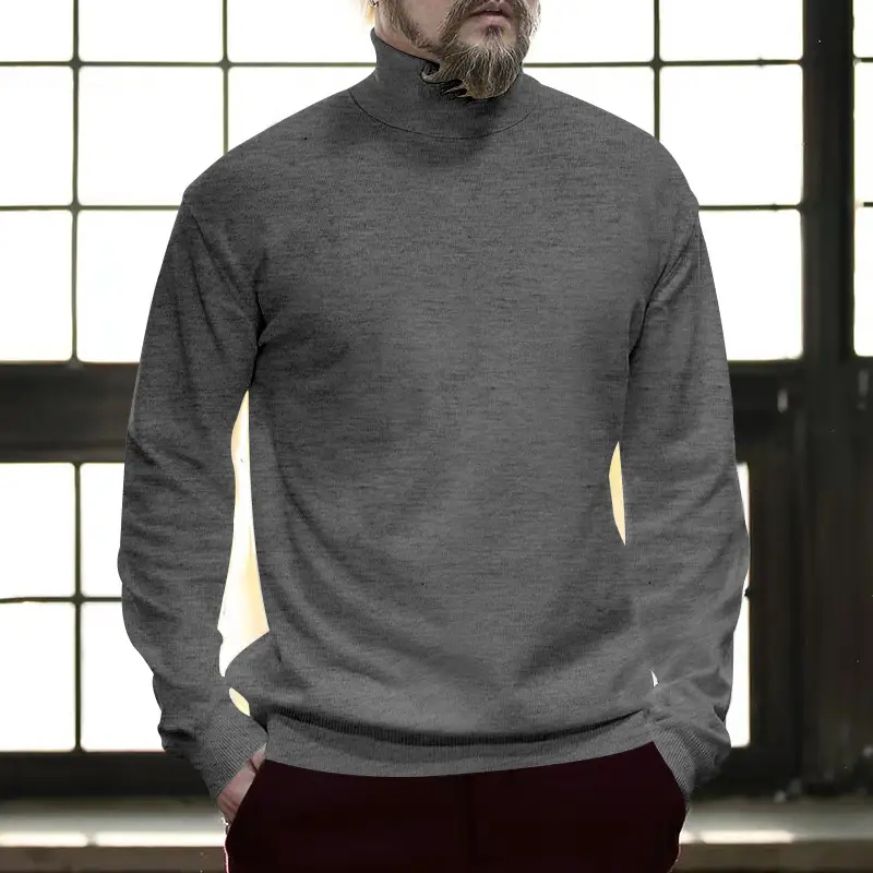 Men's Grey Half Turtleneck Long Sleeve Knitwear - Image 9