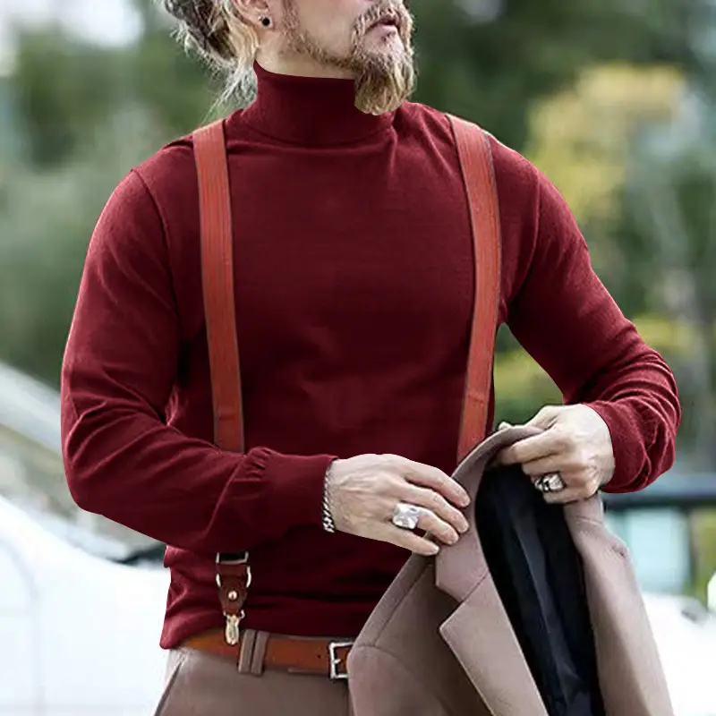 Men's Grey Half Turtleneck Long Sleeve Knitwear — feature 17