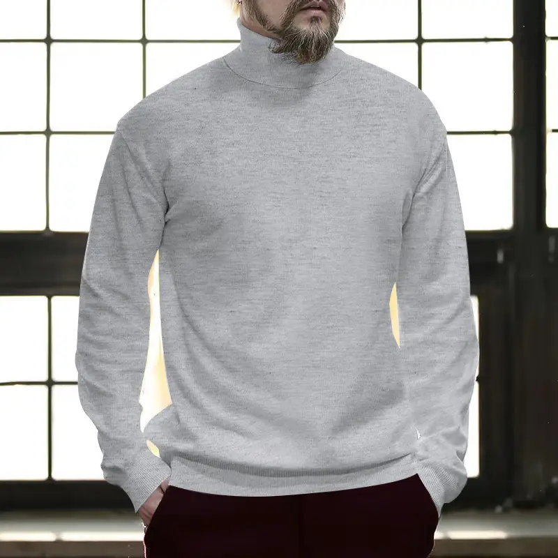 Men's Grey Half Turtleneck Long Sleeve Knitwear — feature 30