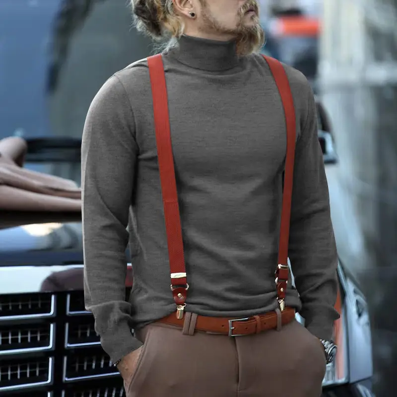 Men's Grey Half Turtleneck Long Sleeve Knitwear — feature 33