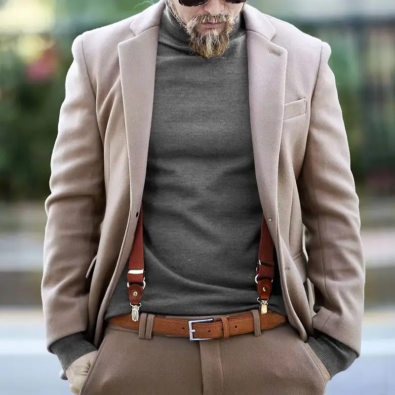 Men's Grey Half Turtleneck Long Sleeve Knitwear — feature 34