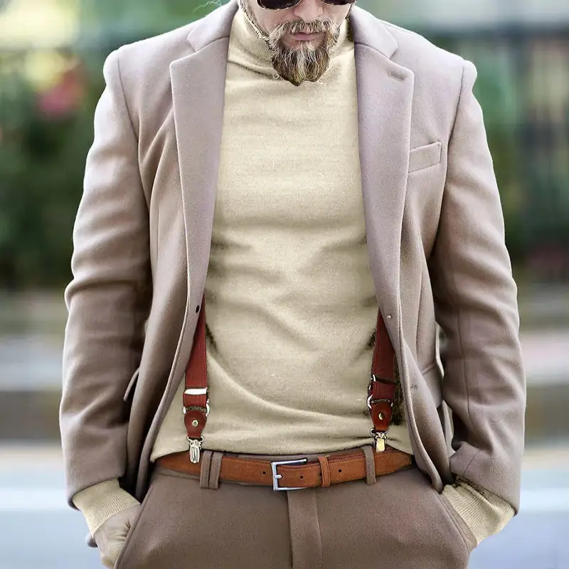 Men's Grey Half Turtleneck Long Sleeve Knitwear — feature 40