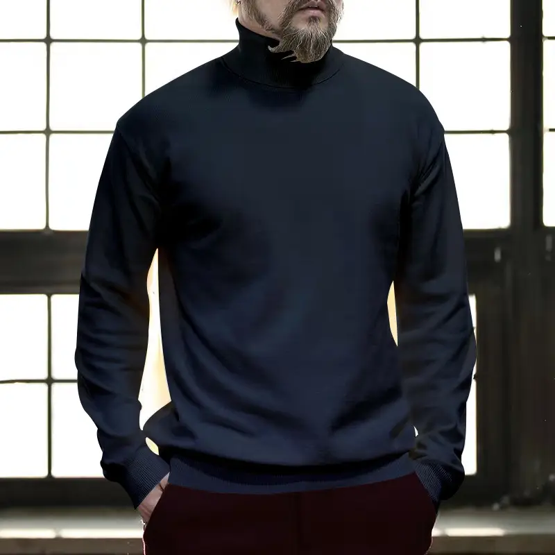 Men's Grey Half Turtleneck Long Sleeve Knitwear — feature 6