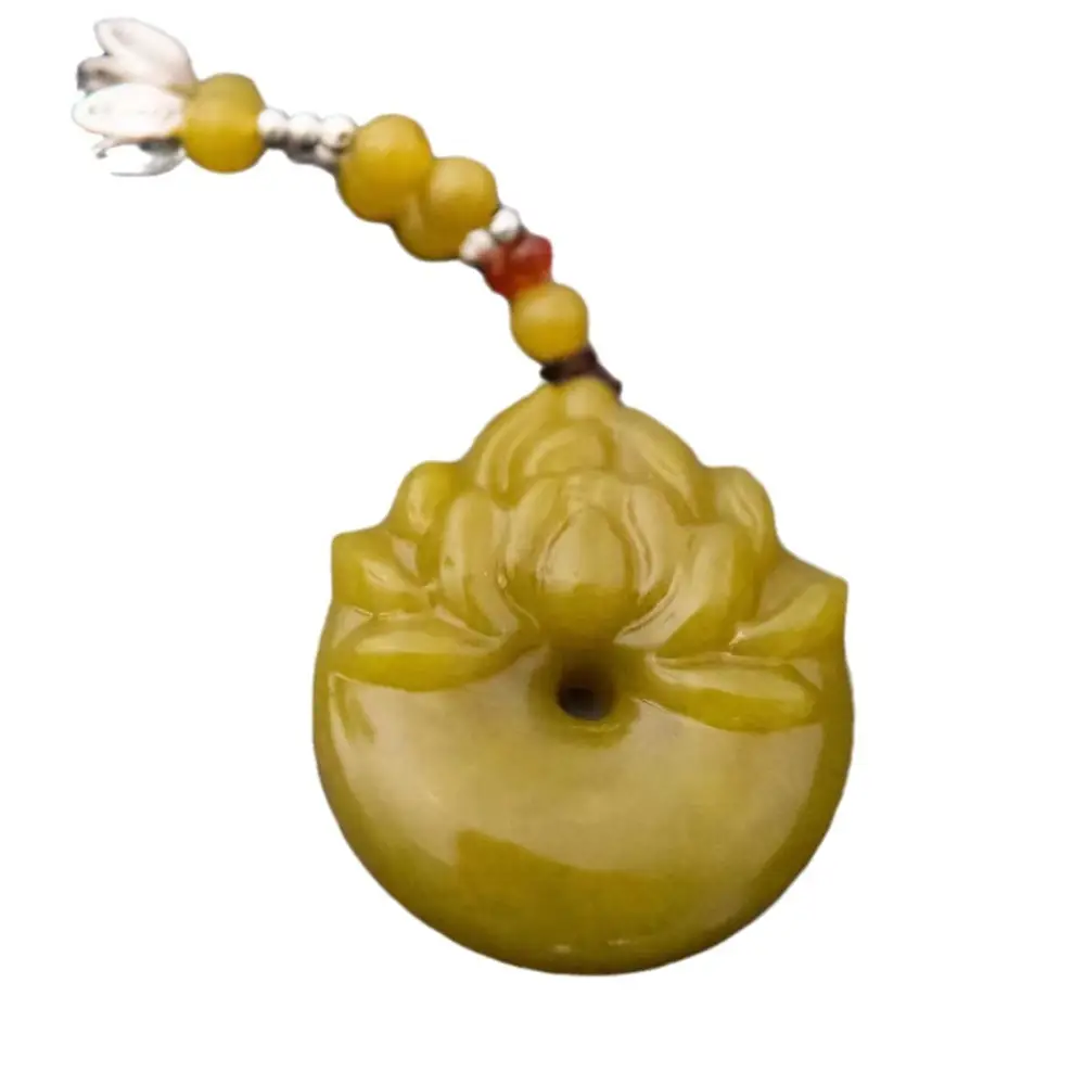 Xiuyan Jade Lotus Pendant with Peace Buckle - Image 5