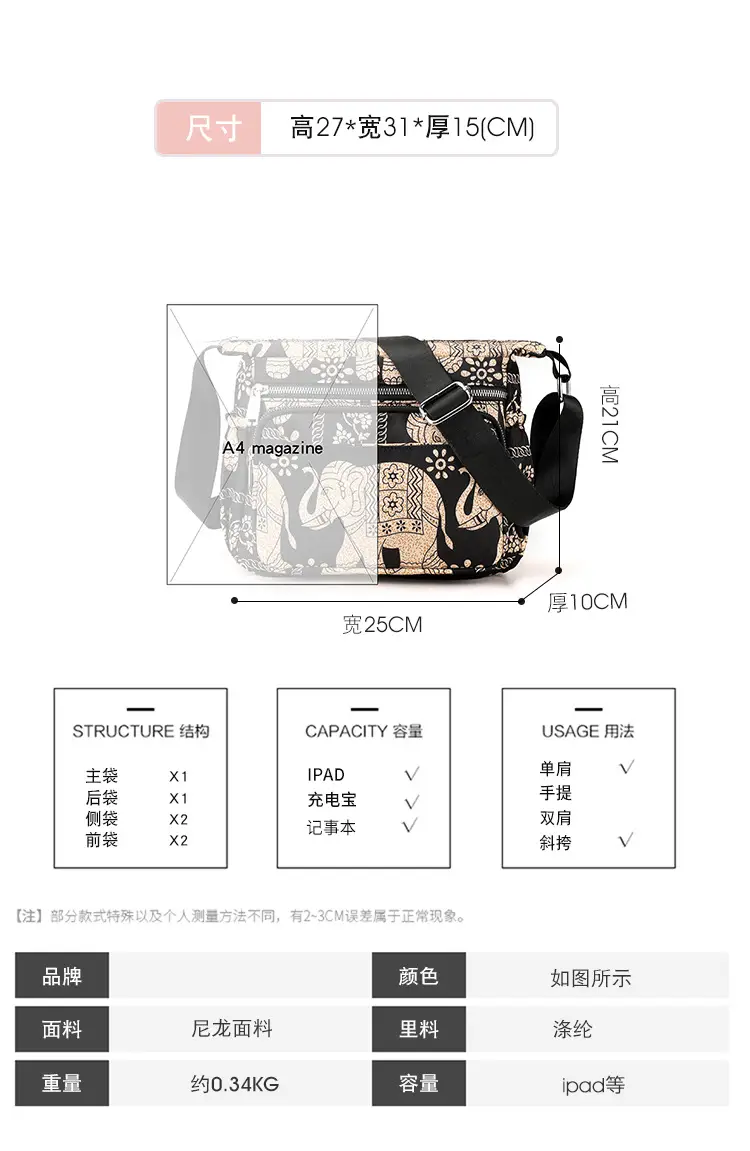 Printed Waterproof Multi-Compartment Women's Crossbody Bag — feature 1