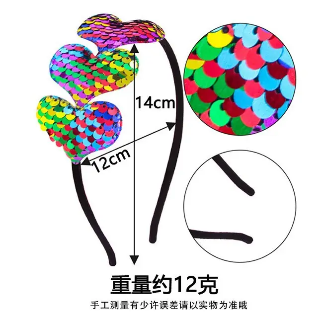 Colorful Sequin Heart Headband 14cm Lightweight - Image 9