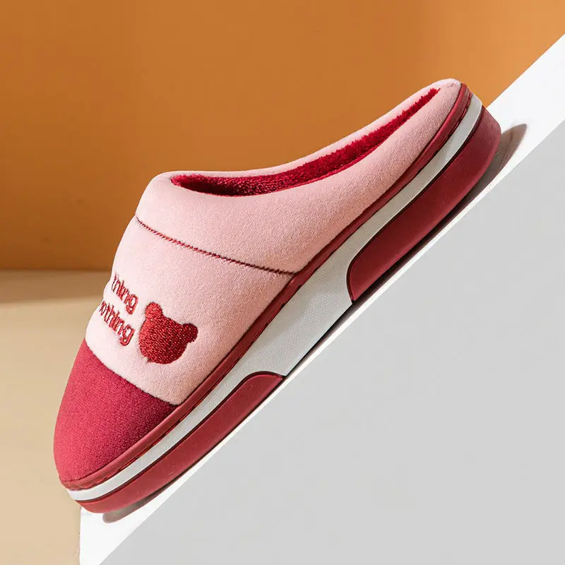 New Cotton Slippers for Men in Winter Thick-Soled Non-Slip Indoor Warm Home Slippers for Women and Couples Home Wool Slippers