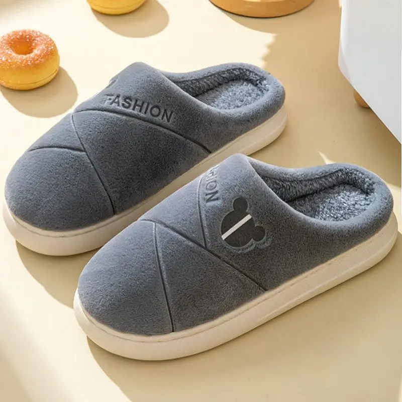New Cotton Slippers for Men in Winter Thick-Soled Non-Slip Indoor Warm Home Slippers for Women and Couples Home Wool Slippers