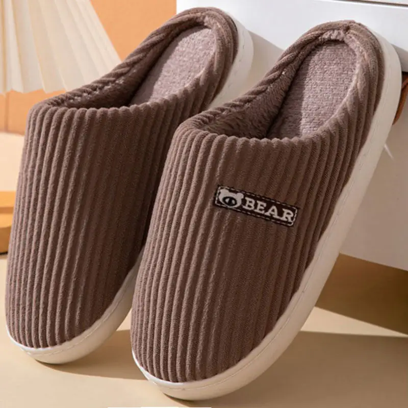 New Cotton Slippers for Men in Winter Thick-Soled Non-Slip Indoor Warm Home Slippers for Women and Couples Home Wool Slippers