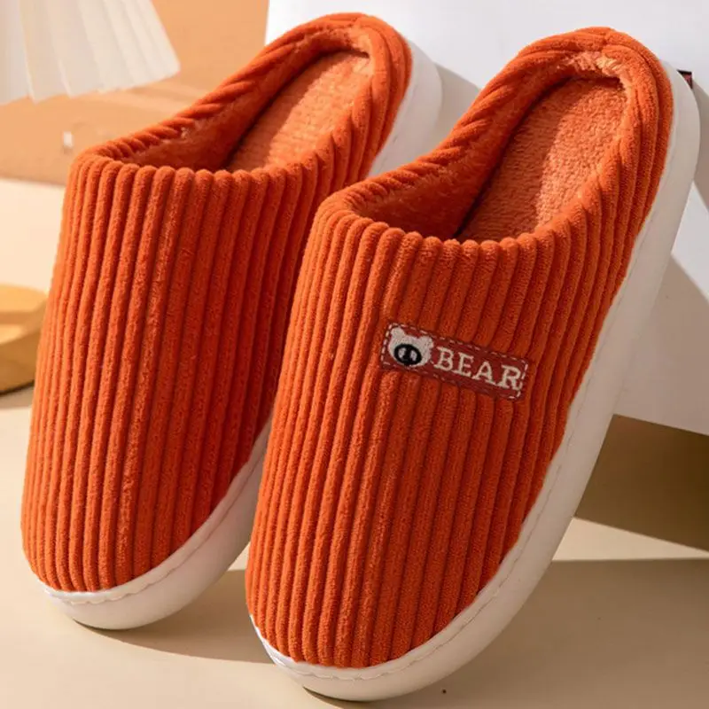 New Cotton Slippers for Men in Winter Thick-Soled Non-Slip Indoor Warm Home Slippers for Women and Couples Home Wool Slippers