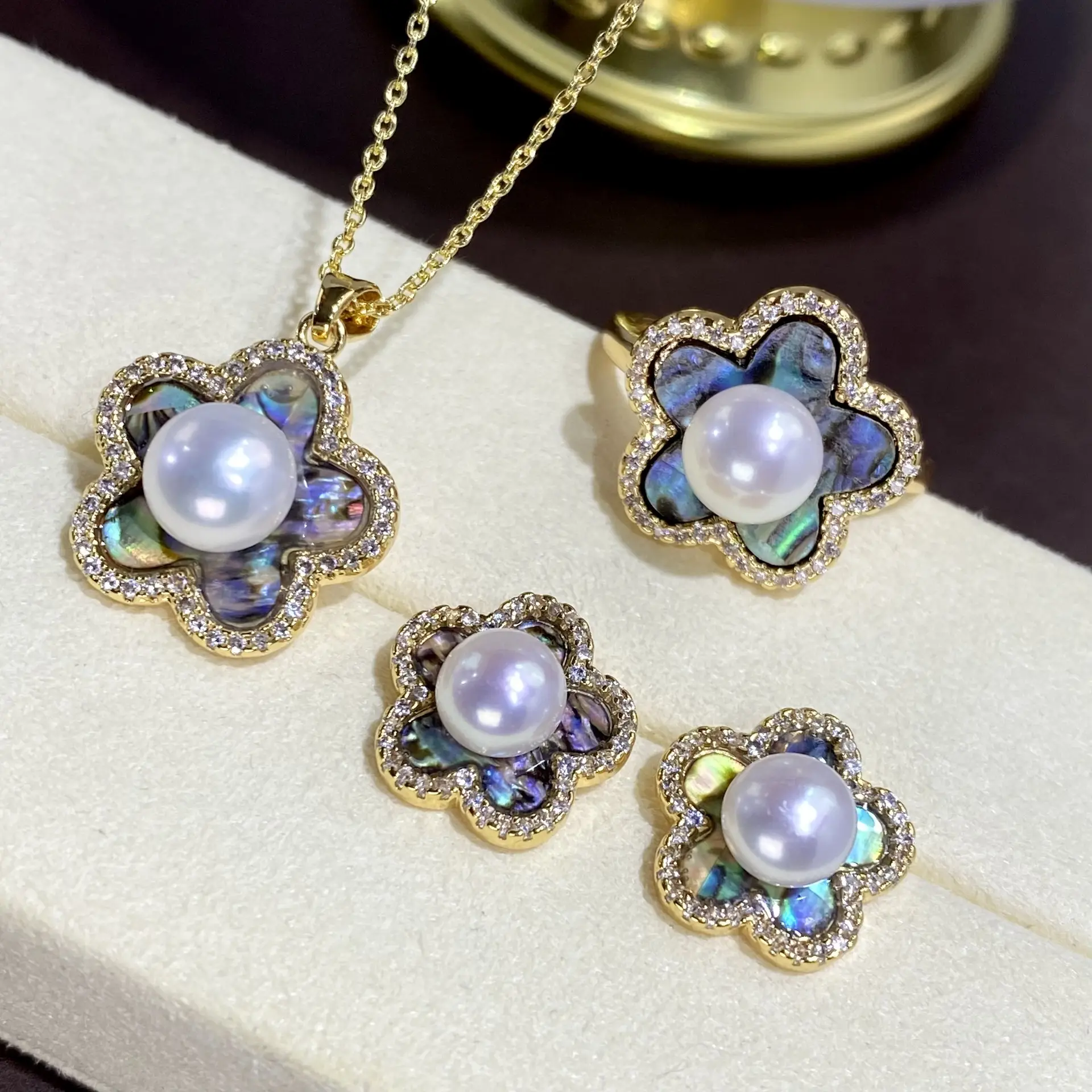 TikTok Explosions Natural Freshwater Pearl Abalone Suit Three-piece Set Women's Ring Earring Pendant s925 — feature 2